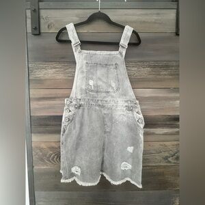 POL Light Gray Denim Overall Mini Skirt